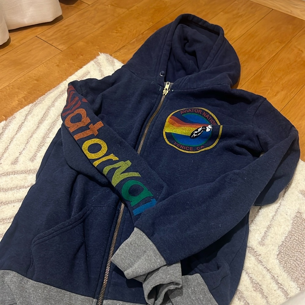 Navy/Grey Aviator Nation Zip-Up Hoodie